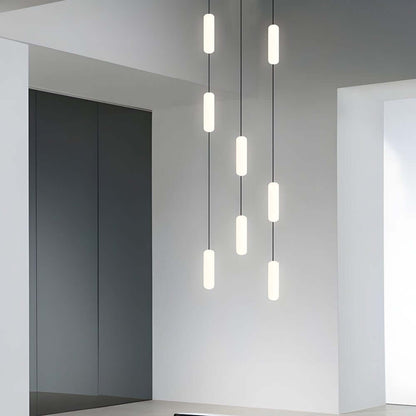 Staircase Chandelier Iron Black Frosted White PE Cylinder Tube Integrated LED Modern 3-Step Colour Temperature Round or Long Canopy Eight Configurations 2-Light to 18-Light