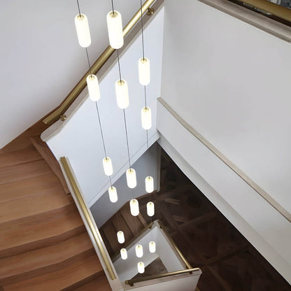 Staircase Chandelier Iron Black Frosted White PE Cylinder Tube Integrated LED Modern 3-Step Colour Temperature Round or Long Canopy Eight Configurations 2-Light to 18-Light