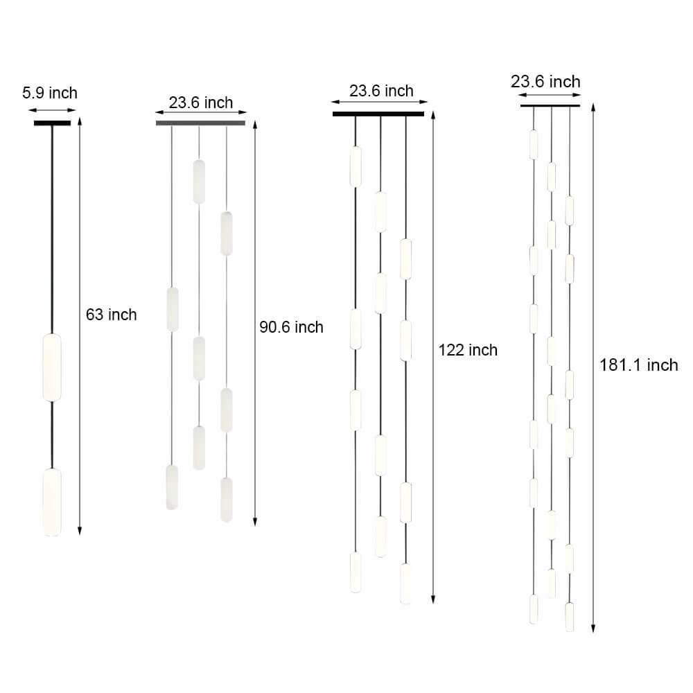Staircase Chandelier Iron Black Frosted White PE Cylinder Tube Integrated LED Modern 3-Step Colour Temperature Round or Long Canopy Eight Configurations 2-Light to 18-Light