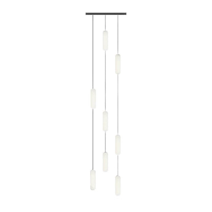 Staircase Chandelier Iron Black Frosted White PE Cylinder Tube Integrated LED Modern 3-Step Colour Temperature Round or Long Canopy Eight Configurations 2-Light to 18-Light