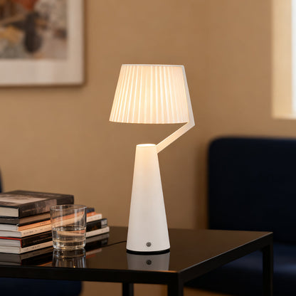 Nordic Pleated PS Shade Table Lamp Iron Base USB Rechargeable Touch Dimmable Black White 14.96 Inch