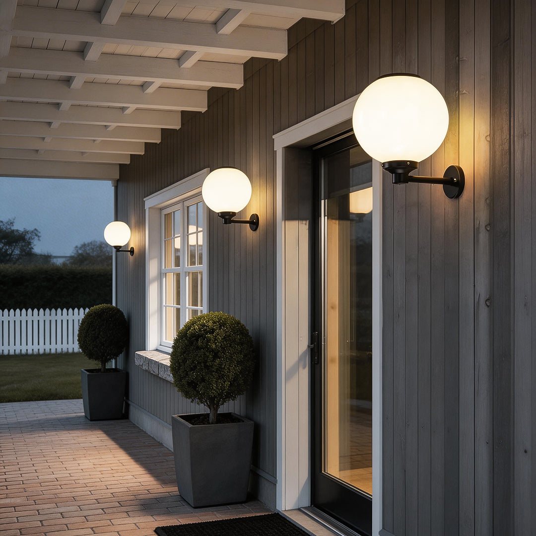Solar Outdoor Globe Wall Sconce LED 3 CCT White PS 3 Sizes