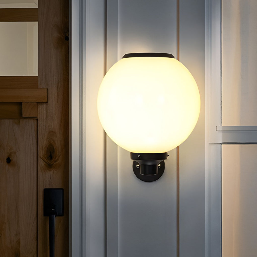 Solar Outdoor Globe Wall Sconce LED 3 CCT White PS 3 Sizes
