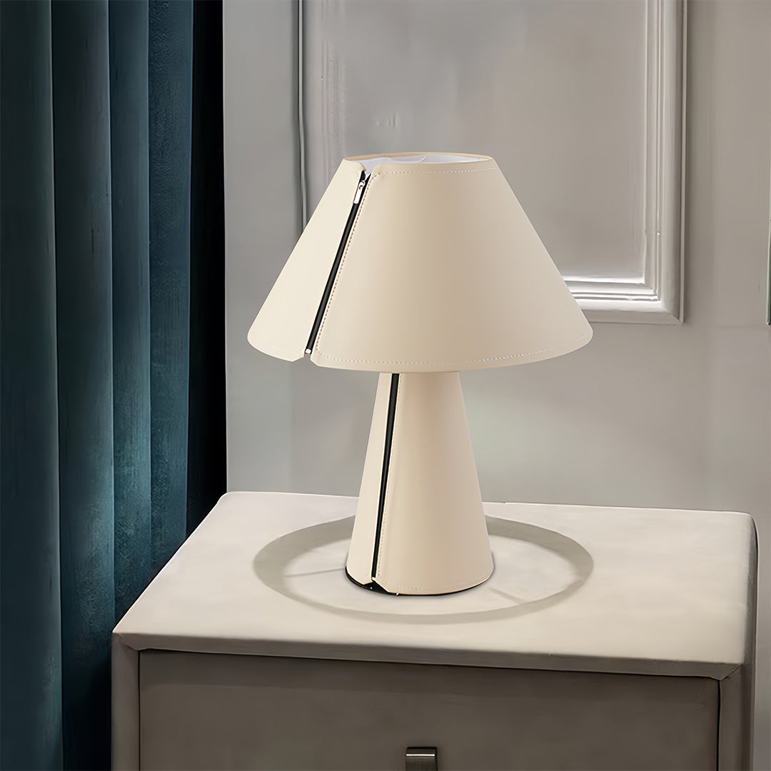 Modern Table Lamp Leather Wrapped Base Pleated Shade LED Warm White E27 Nordic Postmodern Bedside White 22.05 Inch