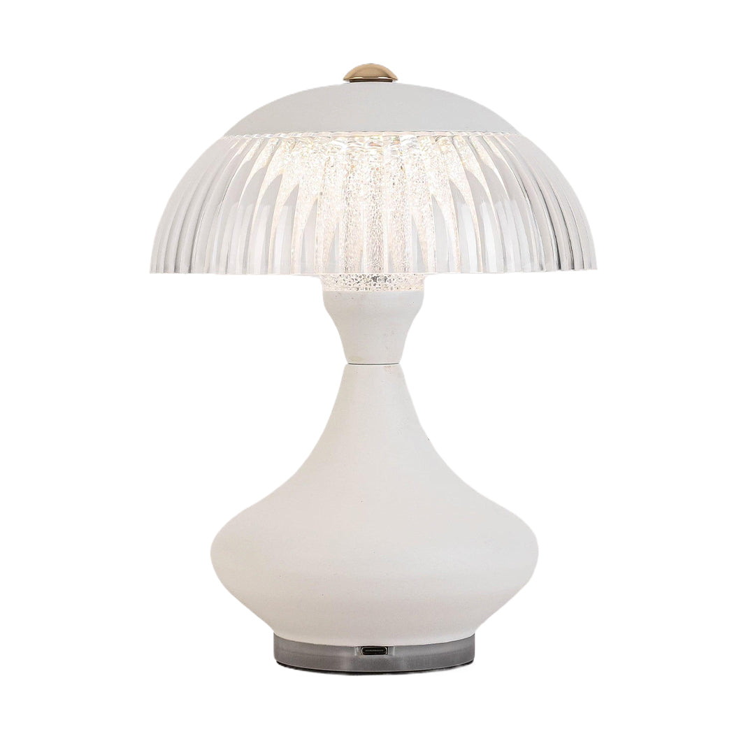 Ceramic Style Hourglass Table Lamp Ribbed Acrylic Mushroom Shade USB Rechargeable Stepless Touch Dimmable Black White 7.87 Inch