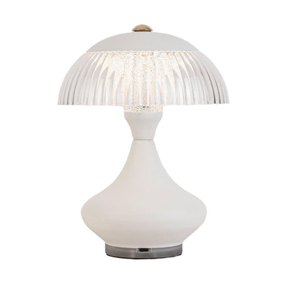 Ceramic Style Hourglass Table Lamp Ribbed Acrylic Mushroom Shade USB Rechargeable Stepless Touch Dimmable Black White 7.87 Inch