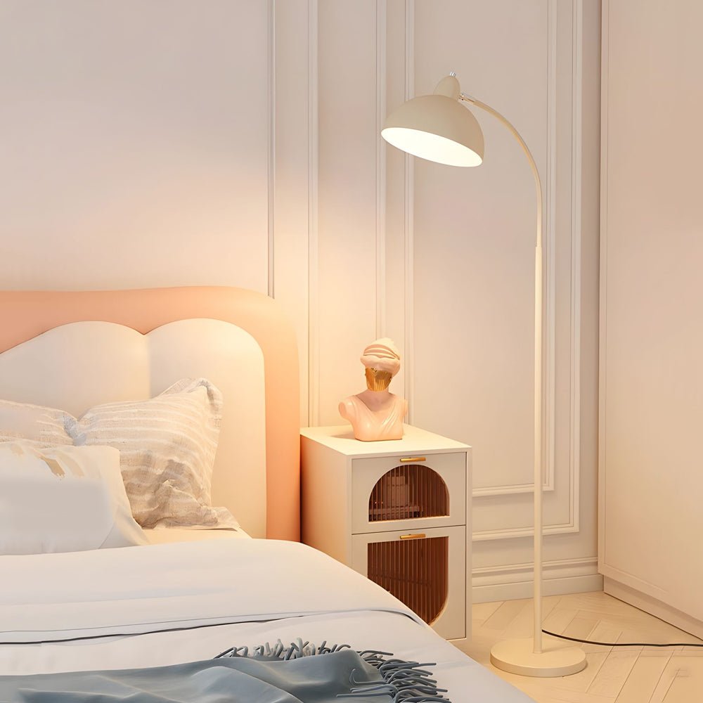 Modern Arc Floor Lamp LED Dome Shade White Marble Base Dimmable Remote Foot Switch Task Reading Living Room Bedroom 60 Inch