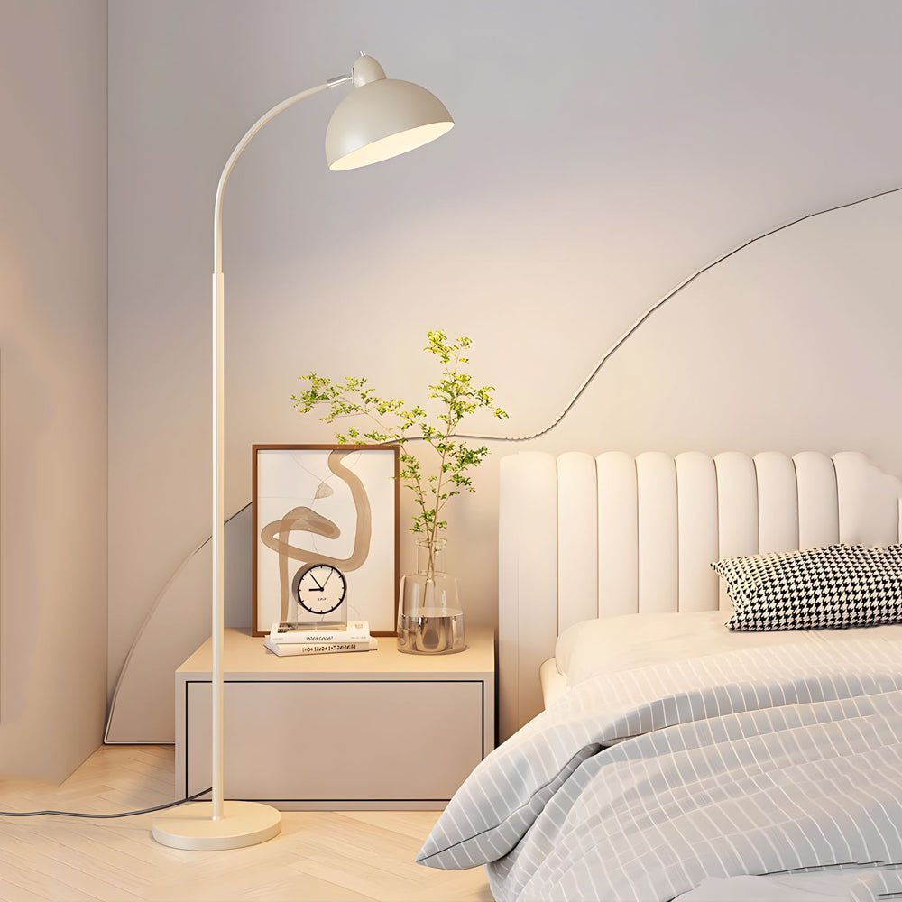 Modern Arc Floor Lamp LED Dome Shade White Marble Base Dimmable Remote Foot Switch Task Reading Living Room Bedroom 60 Inch