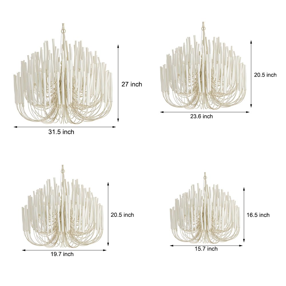Organic Wood Stick LED Chandelier Iron E14 3000K Rustic Modern White 4 Sizes Indoor
