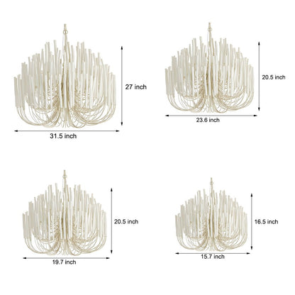 Organic Wood Stick LED Chandelier Iron E14 3000K Rustic Modern White 4 Sizes Indoor