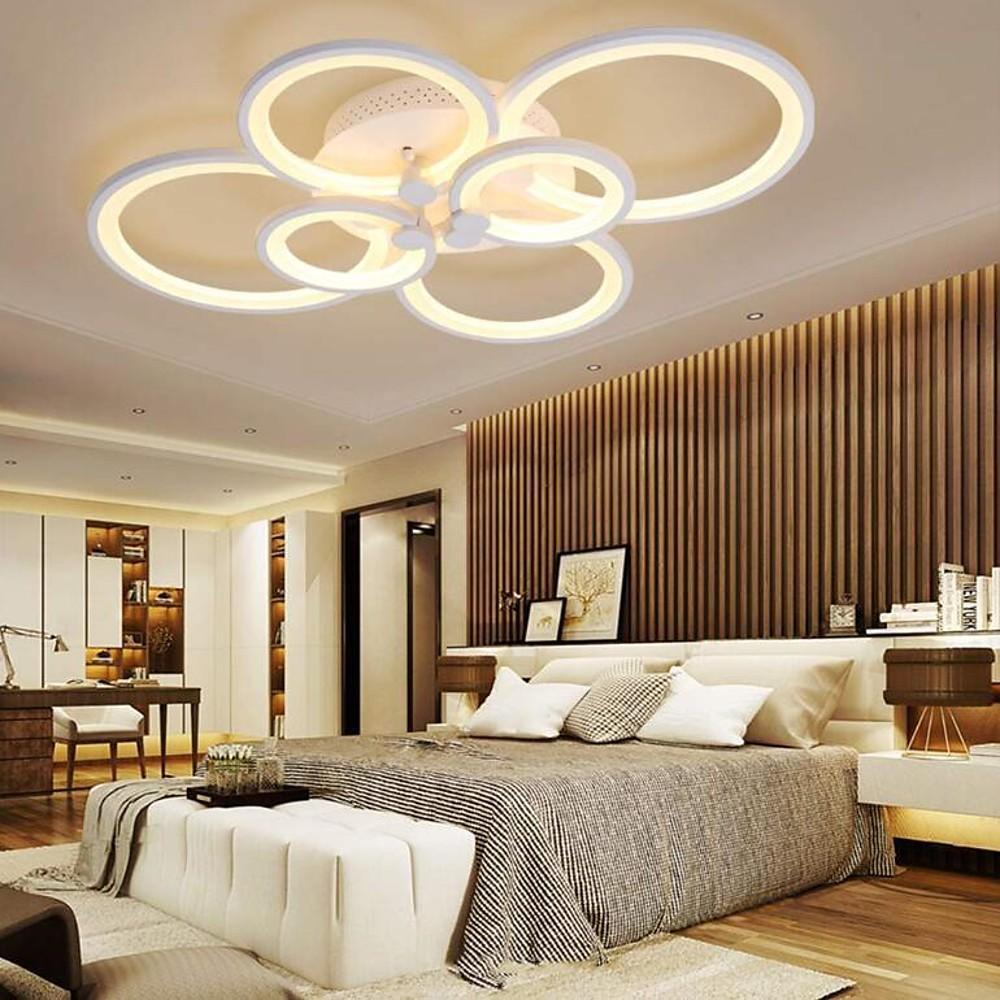 Multi-Ring Cluster Semi-Flush Mount Ceiling Light — Modern Contemporary Metal Acrylic LED 6 Light White Black Coffee