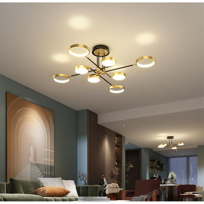 Circular Ring Multi-Light Semi-Flush Mount Ceiling Light — Nordic Aluminum Metal LED Black Gold 4 6 8 Light