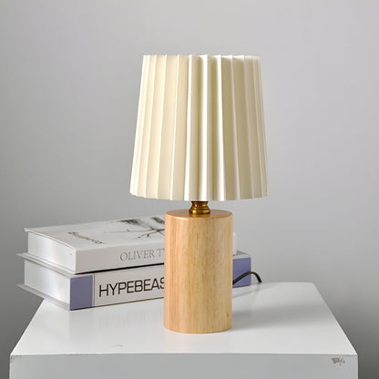 Wood Column Table Lamp Pleated Empire Fabric Shade E27 3-Step CCT Walnut or Natural Wood