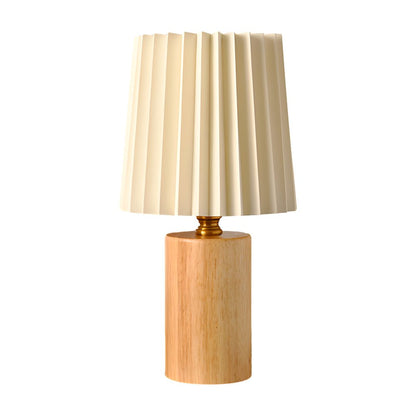 Wood Column Table Lamp Pleated Empire Fabric Shade E27 3-Step CCT Walnut or Natural Wood