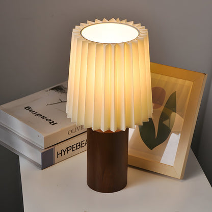 Wood Column Table Lamp Pleated Empire Fabric Shade E27 3-Step CCT Walnut or Natural Wood