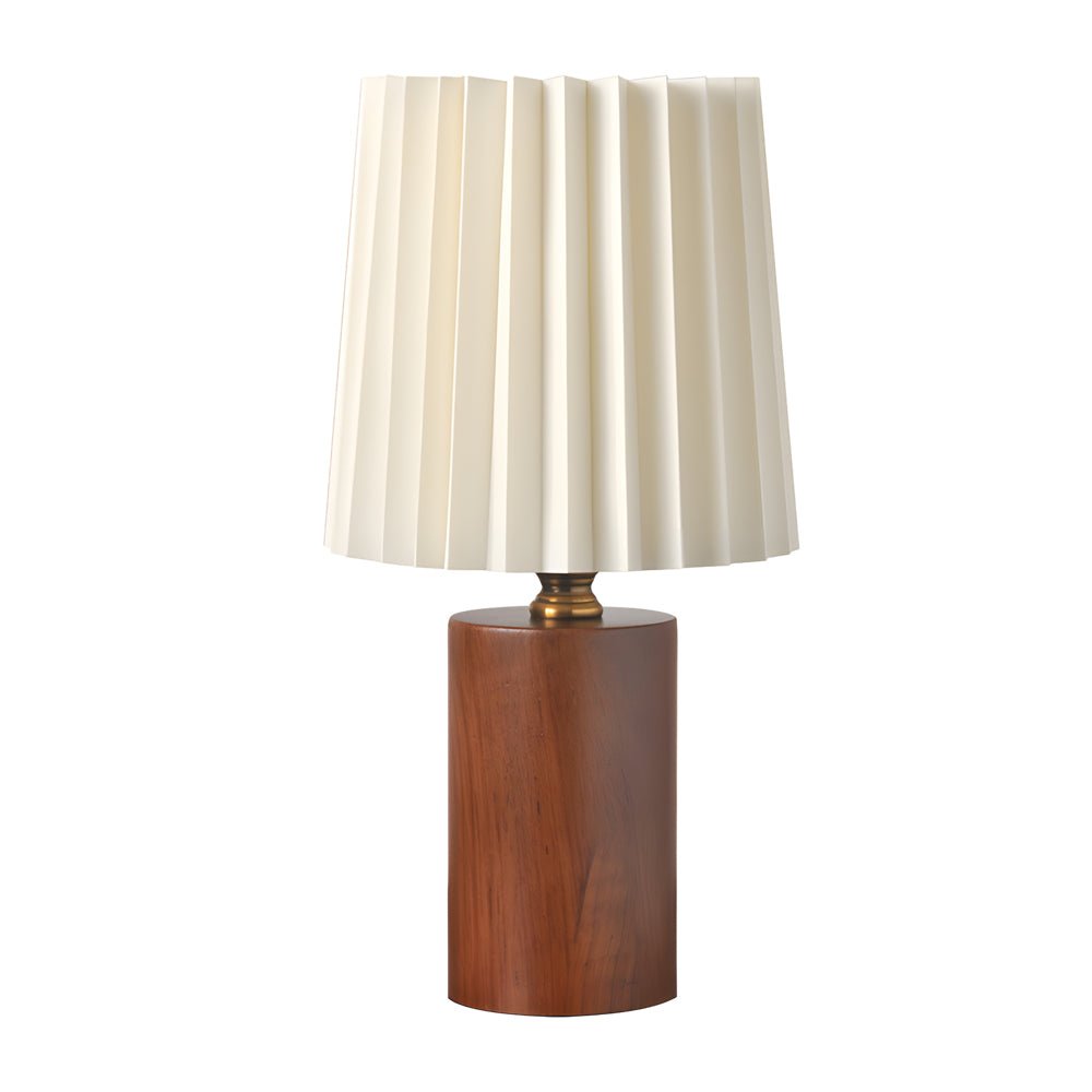 Wood Column Table Lamp Pleated Empire Fabric Shade E27 3-Step CCT Walnut or Natural Wood