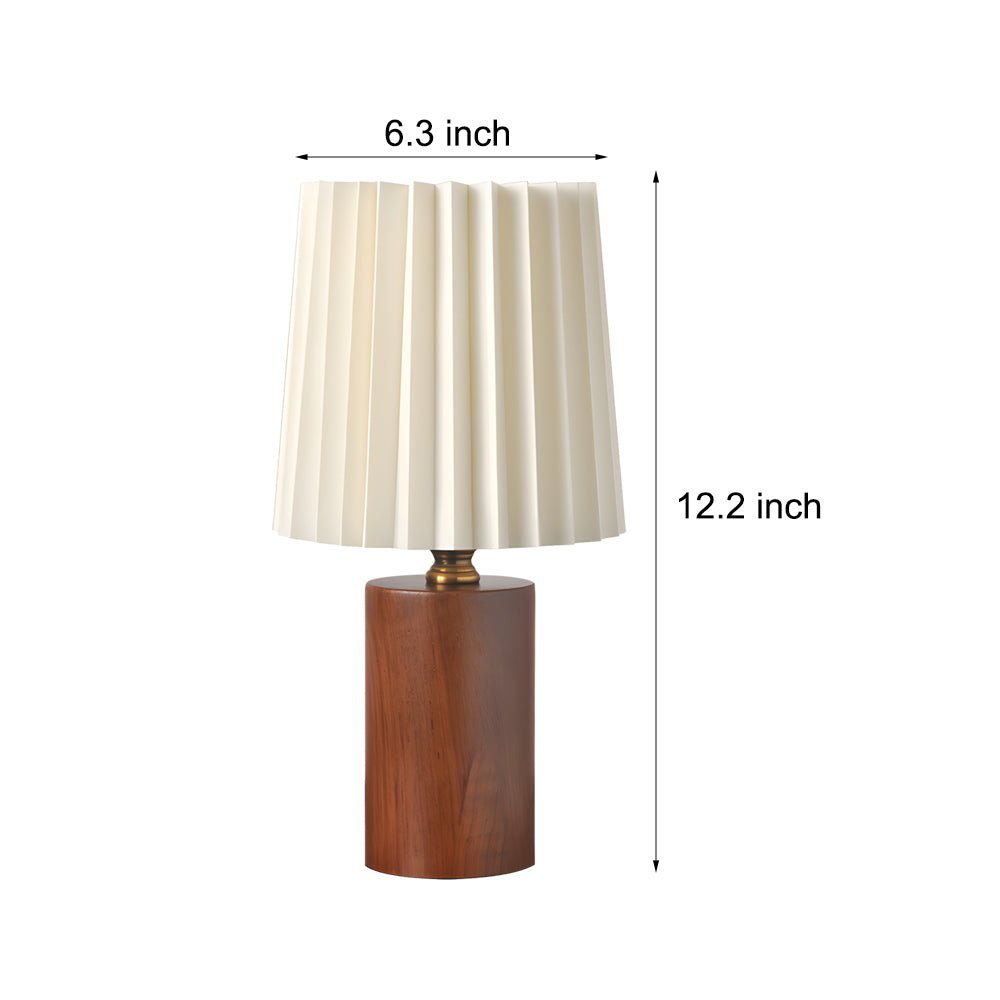 Wood Column Table Lamp Pleated Empire Fabric Shade E27 3-Step CCT Walnut or Natural Wood