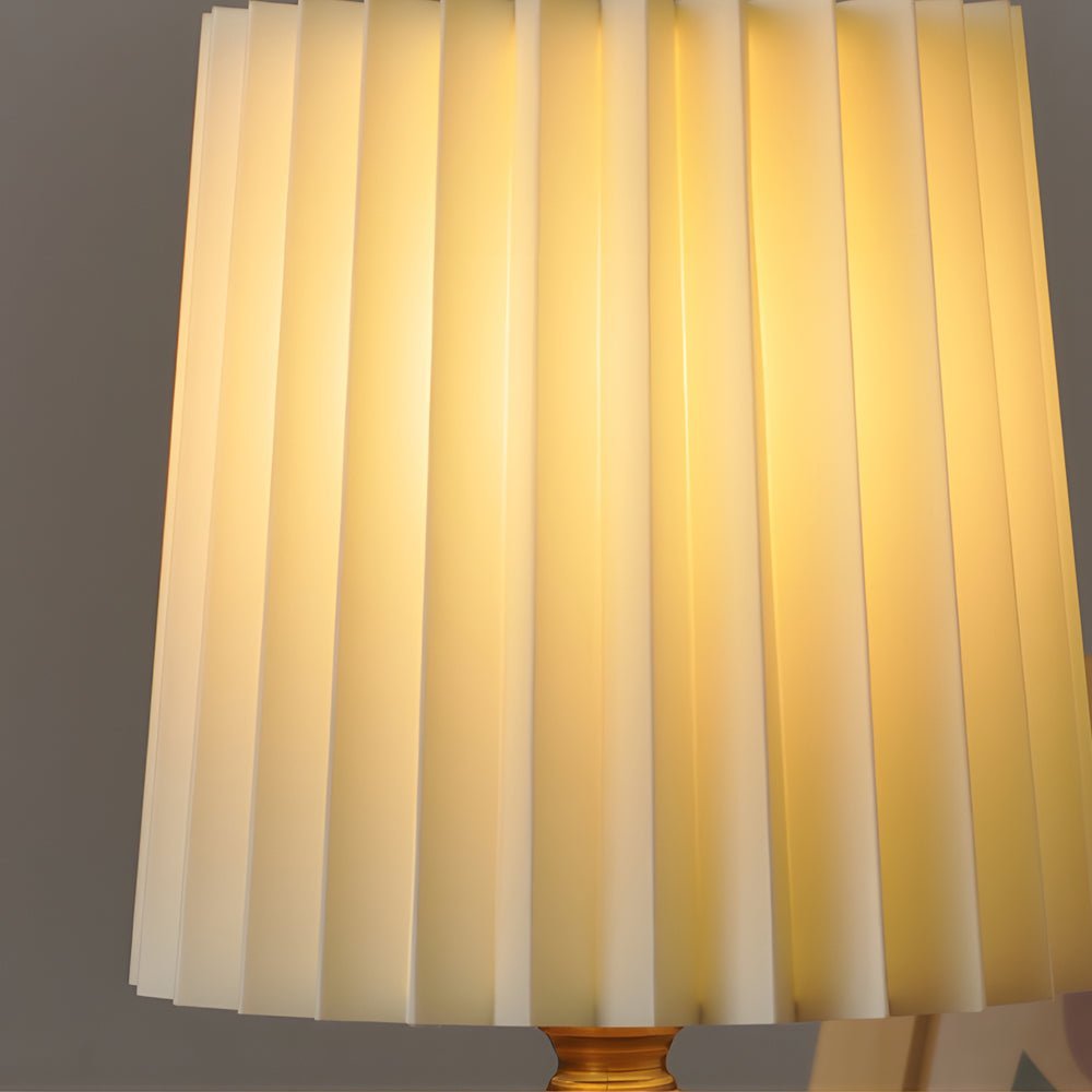 Wood Column Table Lamp Pleated Empire Fabric Shade E27 3-Step CCT Walnut or Natural Wood