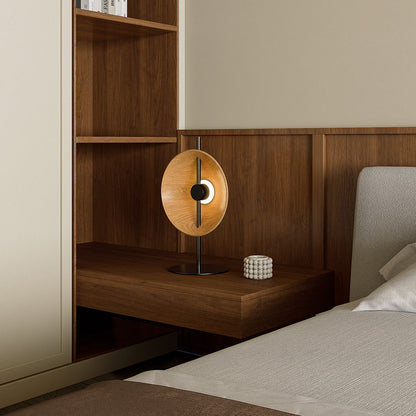 Ash Wood Round Disc Table Lamp Modern Minimalist LED Warm White Black or Natural 20.47 Inch