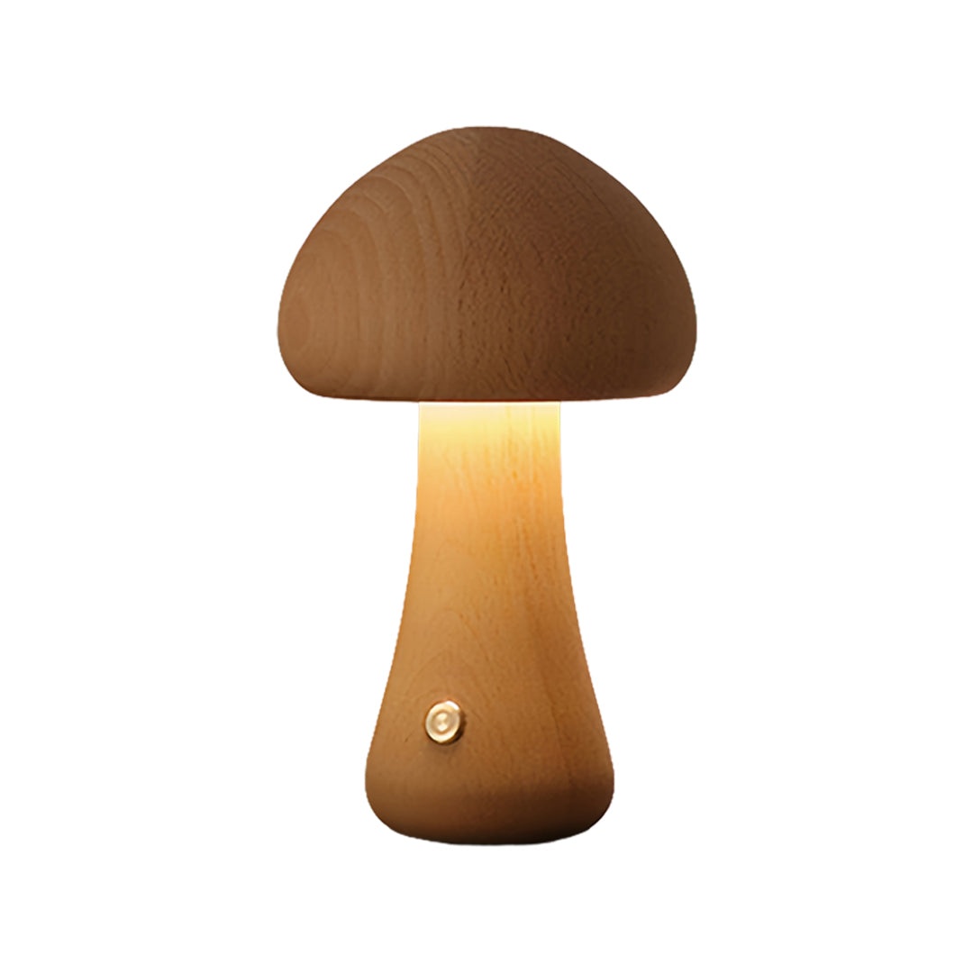 Beech Wood Mushroom LED Night Lamp Touch Dimming Four Shapes Two Finishes