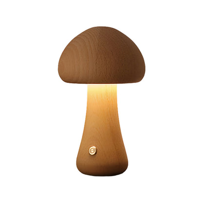Beech Wood Mushroom LED Night Lamp Touch Dimming Four Shapes Two Finishes