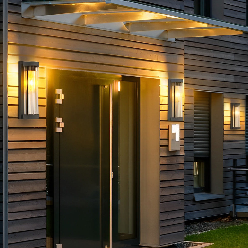 Modern Black Outdoor Wall Sconce Solar or Hardwired Stainless Steel Glass LED 3000K