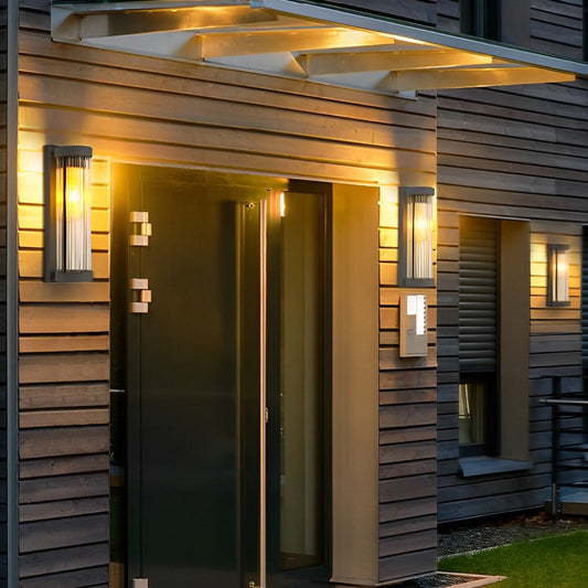 Modern Black Outdoor Wall Sconce Solar or Hardwired Stainless Steel Glass LED 3000K