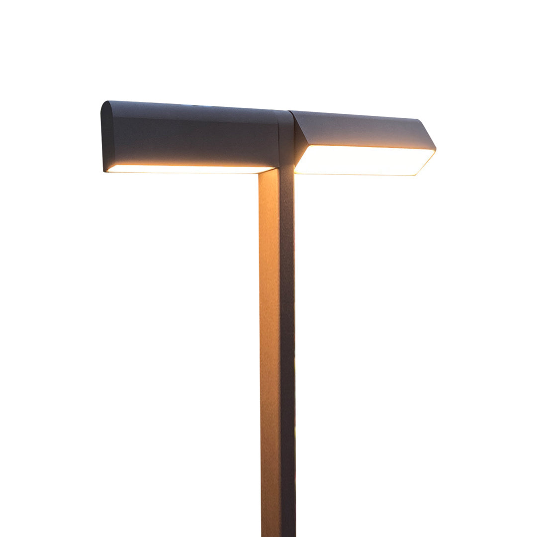 Modern Outdoor LED Pathway Light Dual Head Aluminum Gray Black 19.8 27.7 Inch
