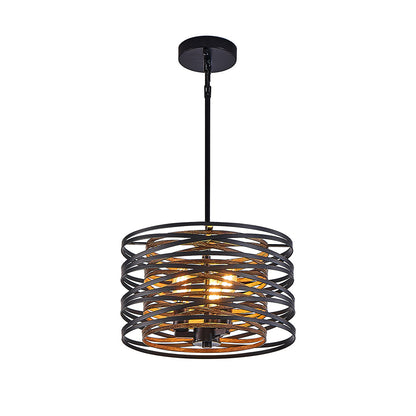 Black Drum Pendant Light Stacked Iron Rings Walnut Accent E12 American Retro 3 Sizes Dining Bar