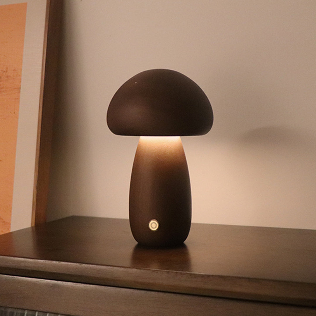 Beech Wood Mushroom LED Night Lamp Touch Dimming Four Shapes Two Finishes