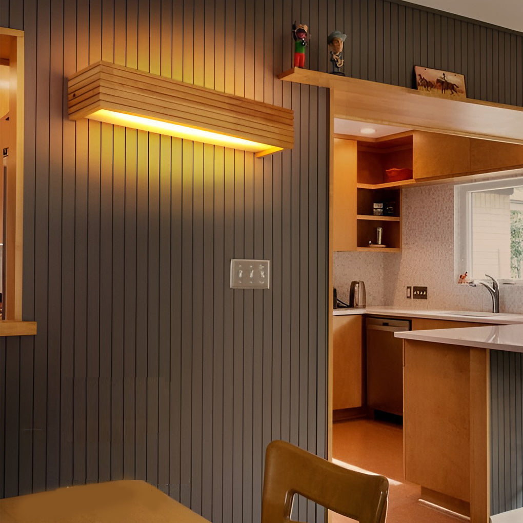 Solid Wood LED Wall Sconce Up Down Light 3000K 6000K Nordic Minimalist Indoor