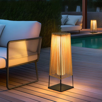 Woven Rubber Rustic Outdoor Floor Lamp IP65 Stainless Steel Solar/Hardwired 3000K
