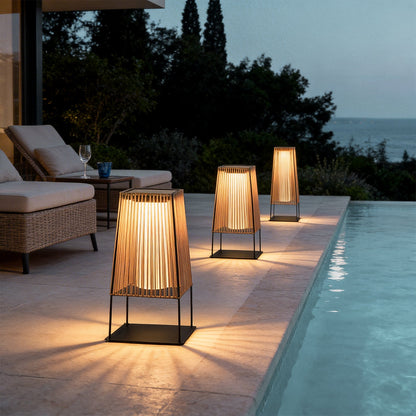 Woven Rubber Rustic Outdoor Floor Lamp IP65 Stainless Steel Solar/Hardwired 3000K