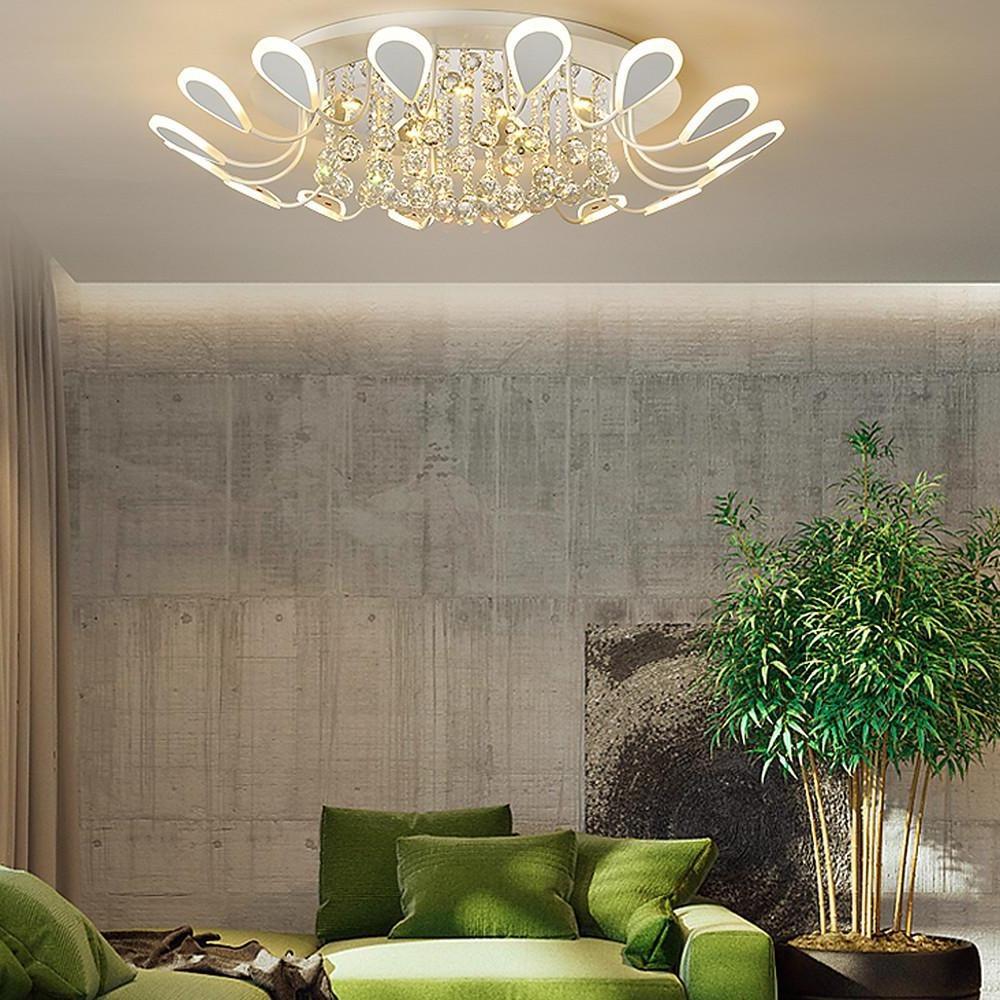 Flower-Shaped Crystal Semi-Flush Mount Ceiling Light — Modern Metal Acrylic Crystal LED White Black Dimmable 39 Inch