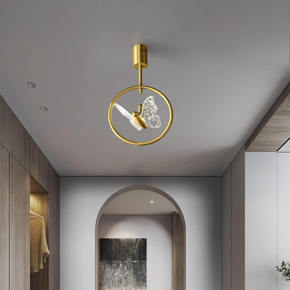 Butterfly Acrylic Ring Semi-Flush Mount Ceiling Light — Nordic Copper Brass Uplight Warm White LED Golden 10 Inch