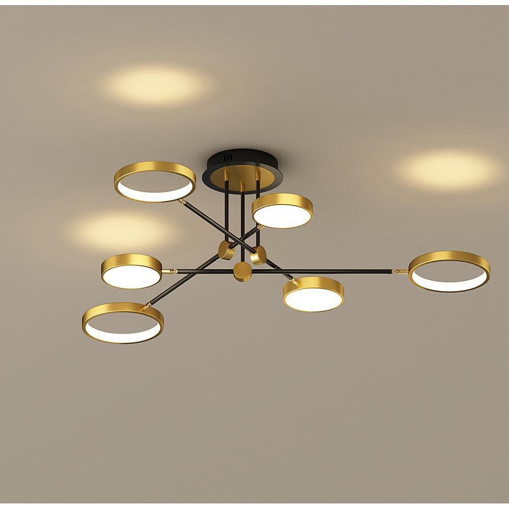 Circular Ring Multi-Light Semi-Flush Mount Ceiling Light — Nordic Aluminum Metal LED Black Gold 4 6 8 Light