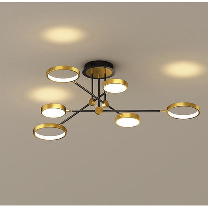 Circular Ring Multi-Light Semi-Flush Mount Ceiling Light — Nordic Aluminum Metal LED Black Gold 4 6 8 Light