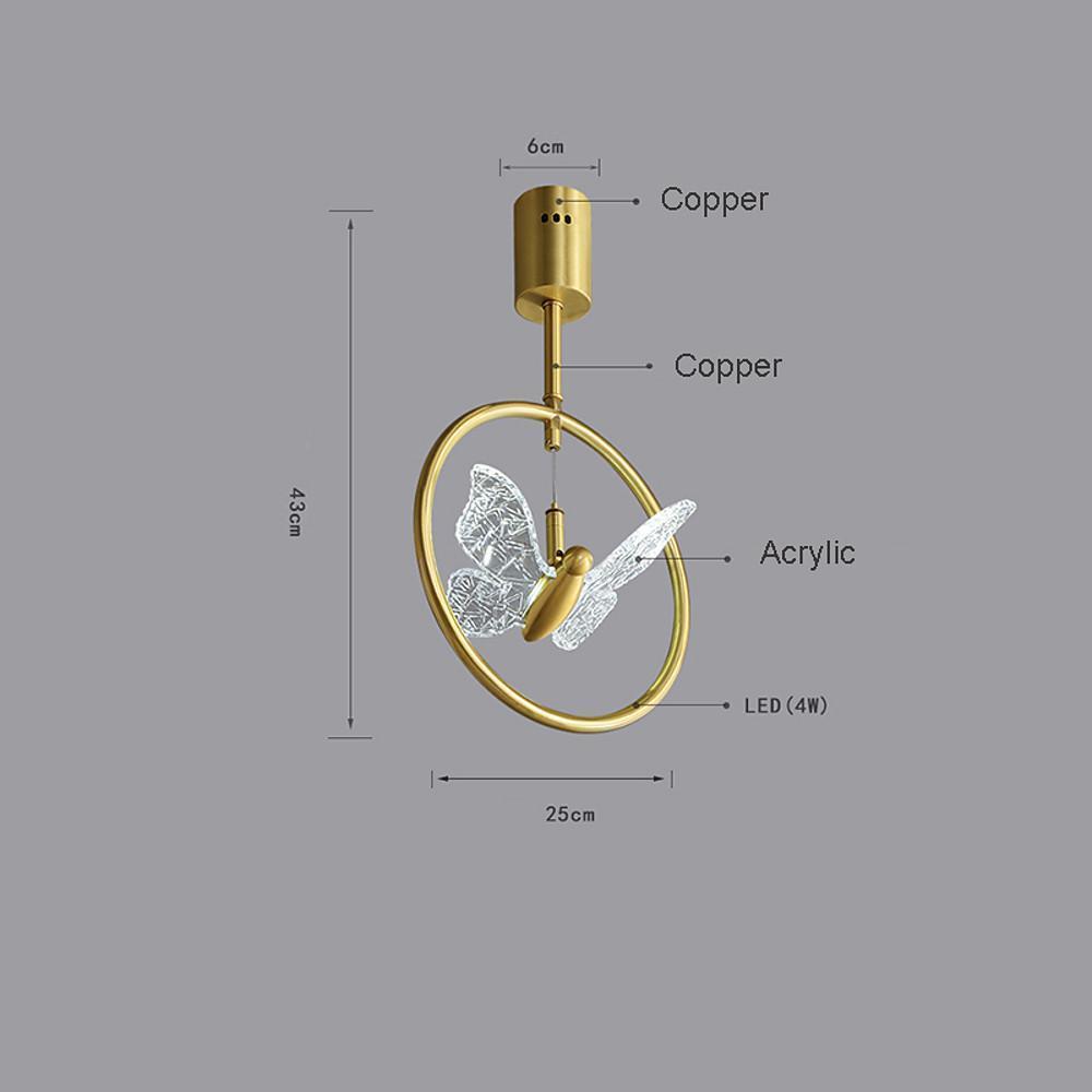 Butterfly Acrylic Ring Semi-Flush Mount Ceiling Light — Nordic Copper Brass Uplight Warm White LED Golden 10 Inch