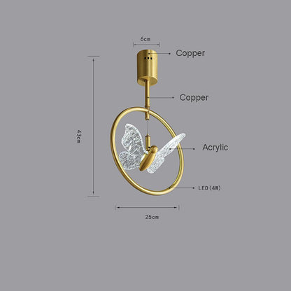 Butterfly Acrylic Ring Semi-Flush Mount Ceiling Light — Nordic Copper Brass Uplight Warm White LED Golden 10 Inch