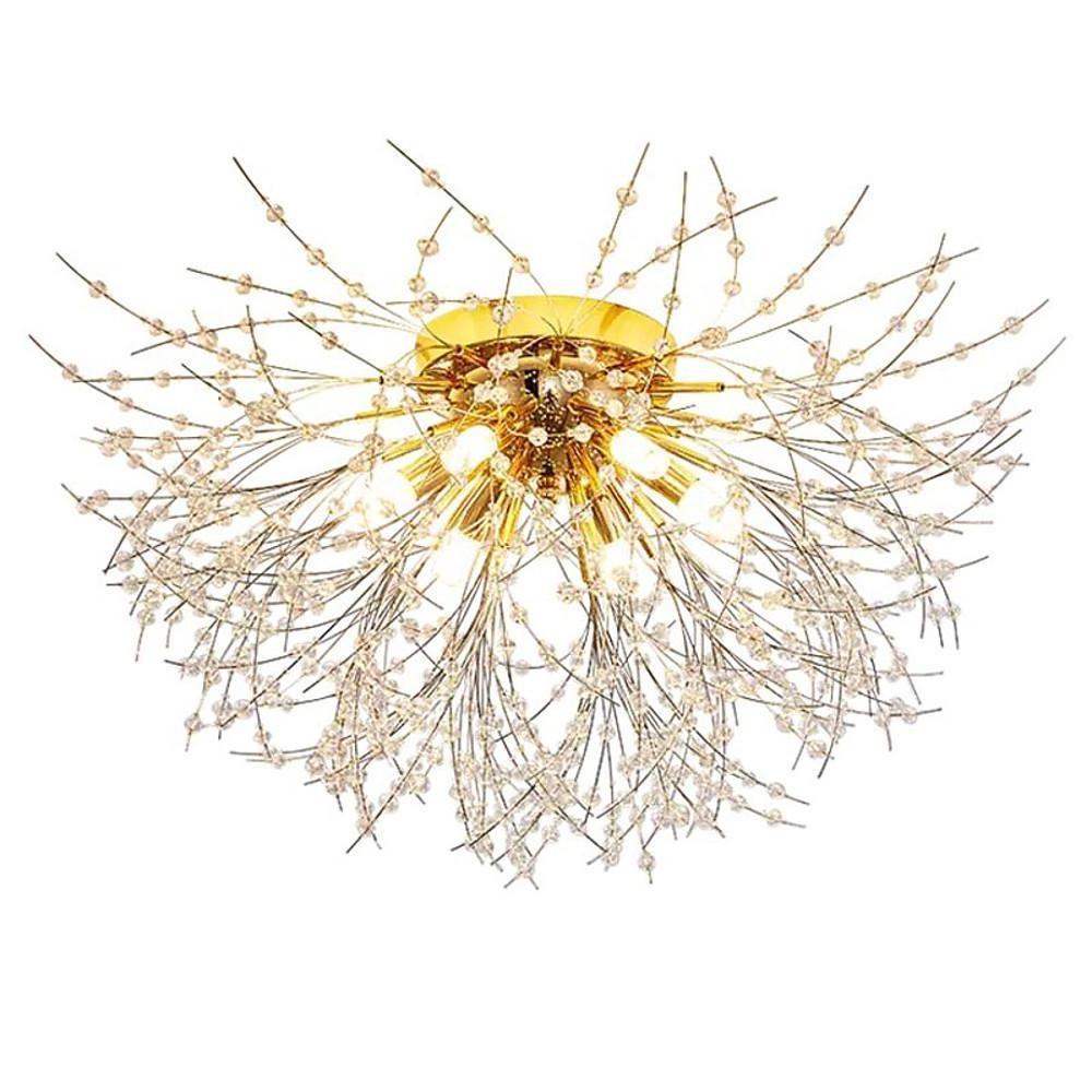 Traditional Crystal Semi-Flush Mount Ceiling Light — Classic Gold Silver Metal G9 LED 8 Light Warm White