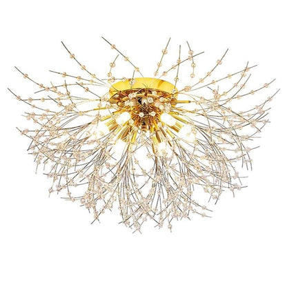 Traditional Crystal Semi-Flush Mount Ceiling Light — Classic Gold Silver Metal G9 LED 8 Light Warm White