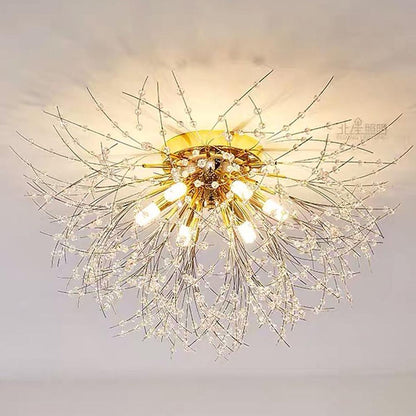 Traditional Crystal Flower Branch Ceiling Light — Classic Gold Silver Metal G9 LED 6 Light Warm White