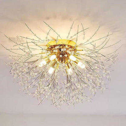 Traditional Crystal Semi-Flush Mount Ceiling Light — Classic Gold Silver Metal G9 LED 8 Light Warm White