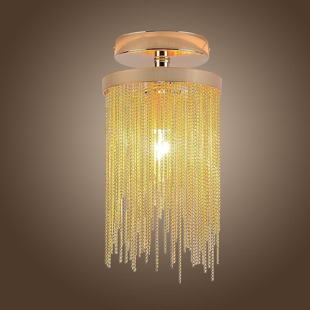 Tassel Semi Flush Mount Ceiling Light Modern Farmhouse Metal Gold Chrome Blue Green