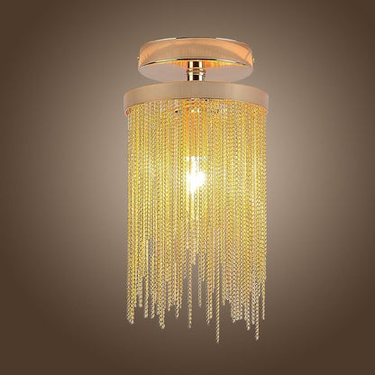 Tassel Semi Flush Mount Ceiling Light Modern Farmhouse Metal Gold Chrome Blue Green