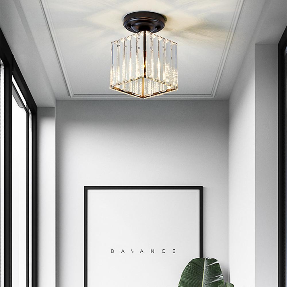 Crystal Semi-Flush Mount Ceiling Light — Nordic Modern Industrial Gold Black Round Square E26 E27 5 Inch