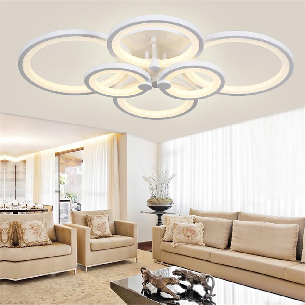 Multi-Ring Cluster Semi-Flush Mount Ceiling Light — Modern Contemporary Metal Acrylic LED 6 Light White Black Coffee