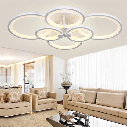 Multi-Ring Cluster Semi-Flush Mount Ceiling Light — Modern Contemporary Metal Acrylic LED 6 Light White Black Coffee