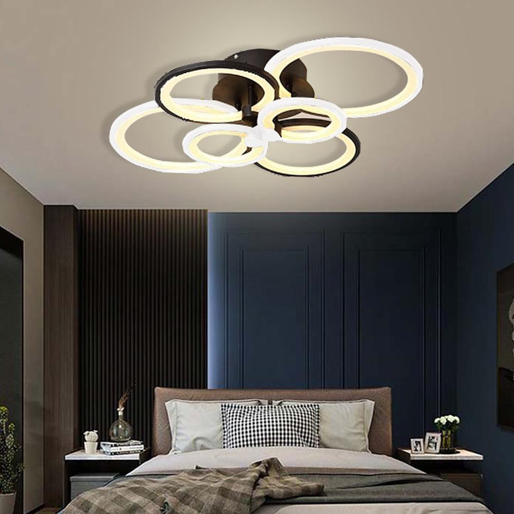 Multi-Ring Cluster Semi-Flush Mount Ceiling Light — Modern Contemporary Metal Acrylic LED 6 Light White Black Coffee